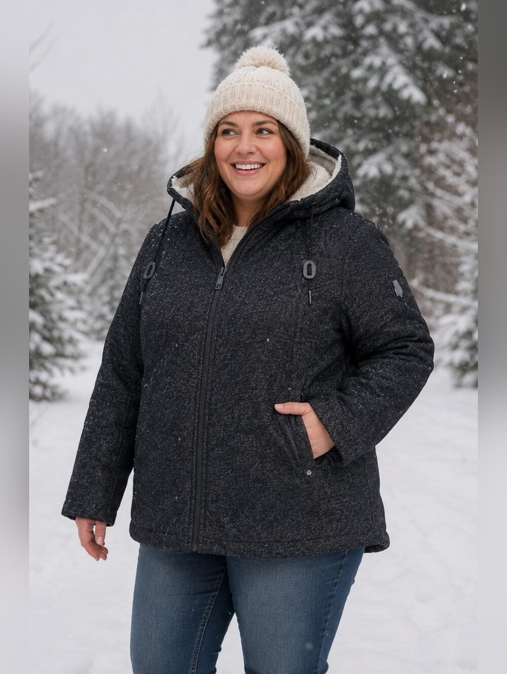 1 Madison Expedition Black Full Zip Hooded Jacket Faux Fur Lining Women's XL